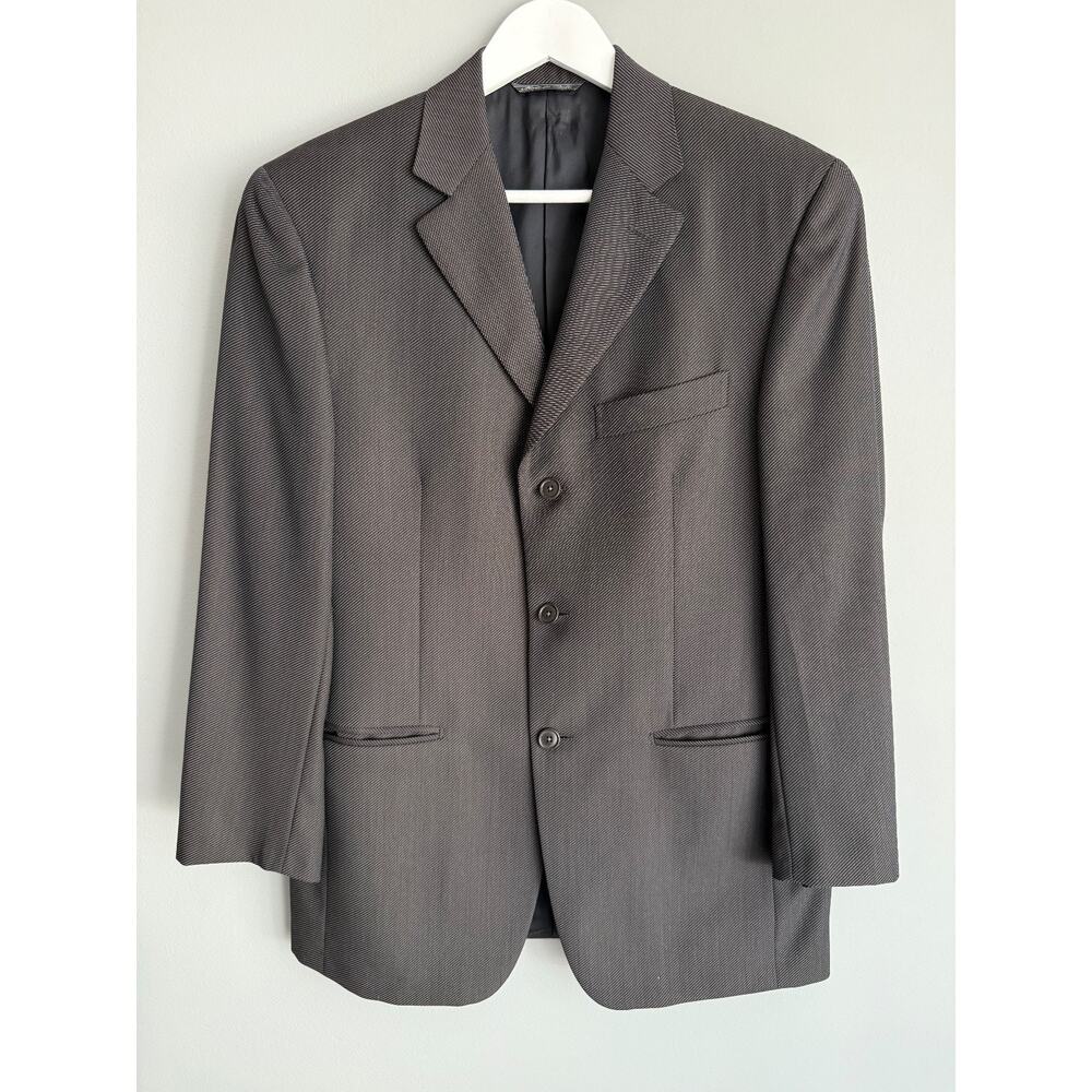 Bachrach Men's 38 Charcoal Italy 100% Wool Blazer Gray Pinstripe 3-Button Lined